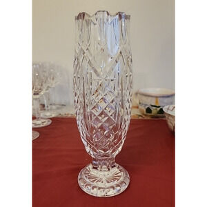 Waterford Crystal 10" Footed Flowers Vase – Diamond & Fan Cut Scalloped Rim